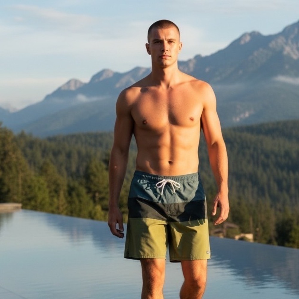 Salty Crew Mens XXL Board Shorts Swim Trunks Color Block Blue Olive Green‎